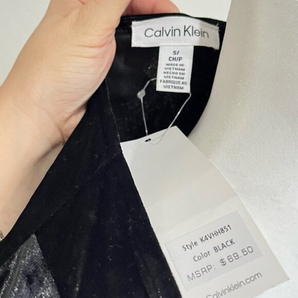 Calvin Klein Women's Black Twist Tie long Sleeve Velvet Top, Size S - Picture 4 of 5